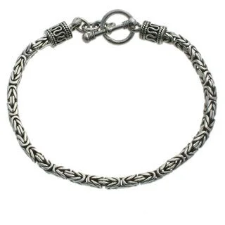 monogram bracelet for women -Balinese Byzantine Style Chain Artisan Bracelet with Toggle Closure in Oxidized 925 Sterling Silver