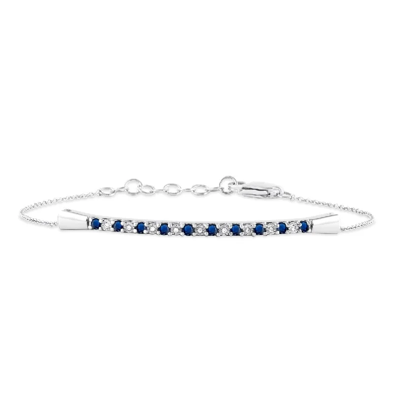 angel halo bracelet for women -Blue Sapphire Gemstone 1/20ct Diamond Bracelet in 10k White Gold