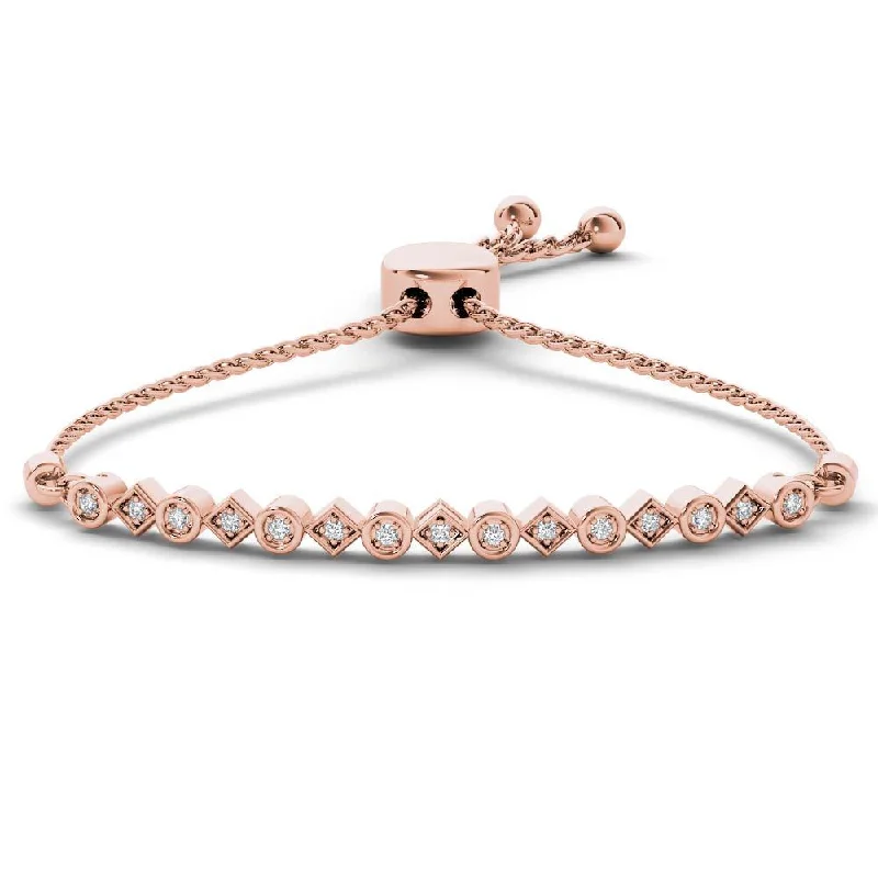 custom photo bracelet for gifts -De Couer 10k Rose Gold 1/10ct TDW Diamond Bolo Bracelet