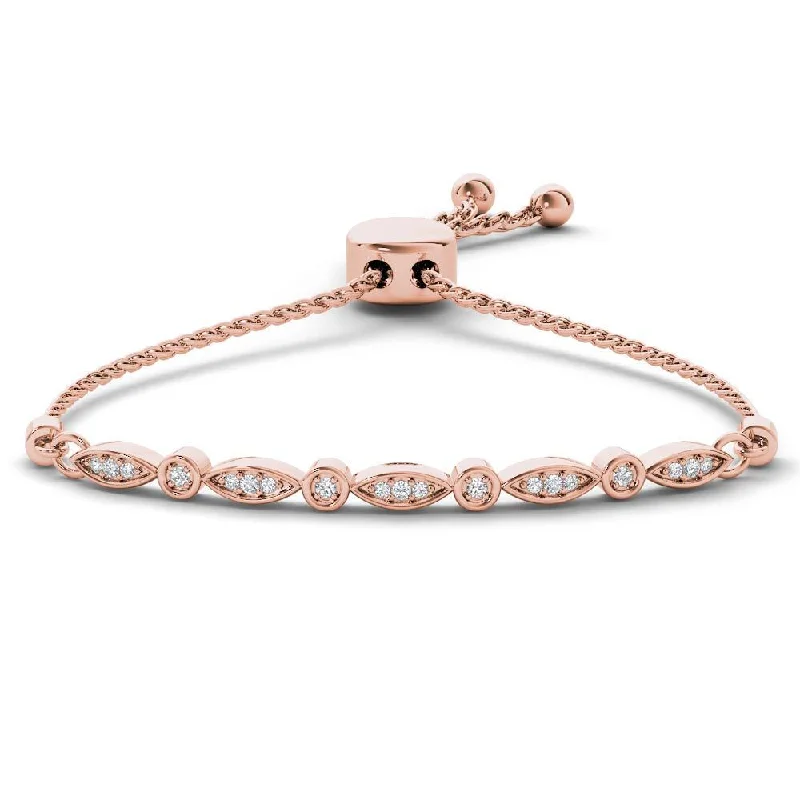 pink gemstone bracelet for women -De Couer 10k Rose Gold 1/6ct TDW Diamond Bolo Bracelet