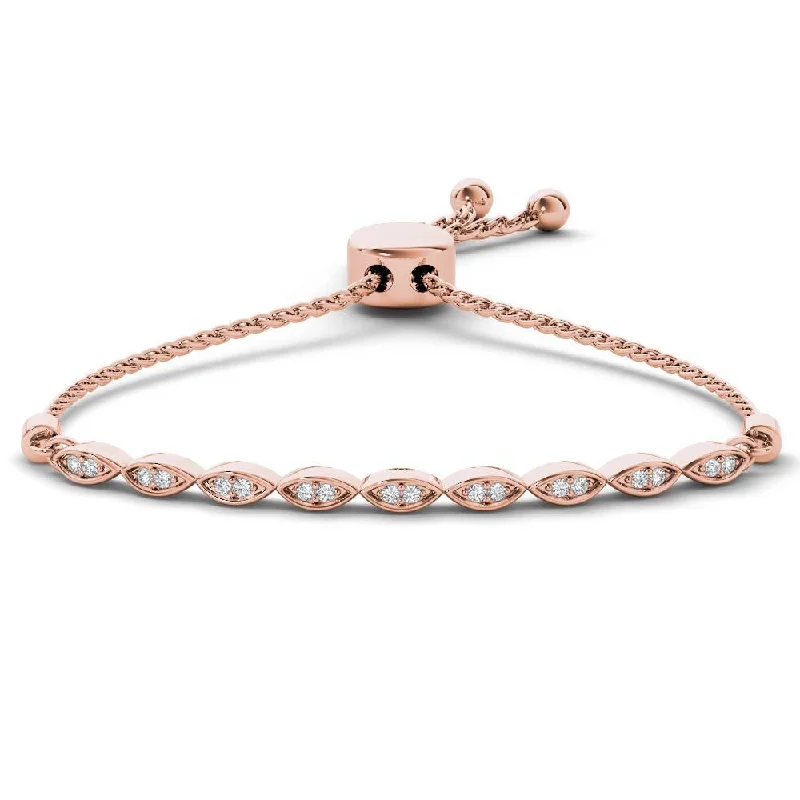 initial bracelet for women -De Couer 10k Rose Gold 1/8ct TDW Diamond Bolo Bracelet