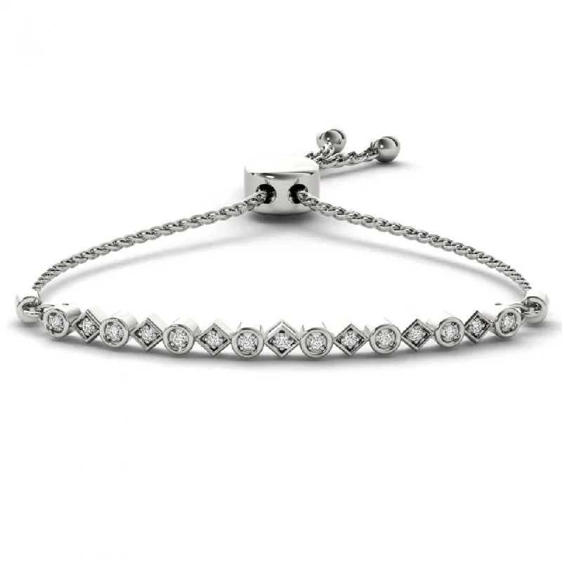 heart link bracelet for women -De Couer 10k White Gold 1/10ct TDW Diamond Bolo Bracelet