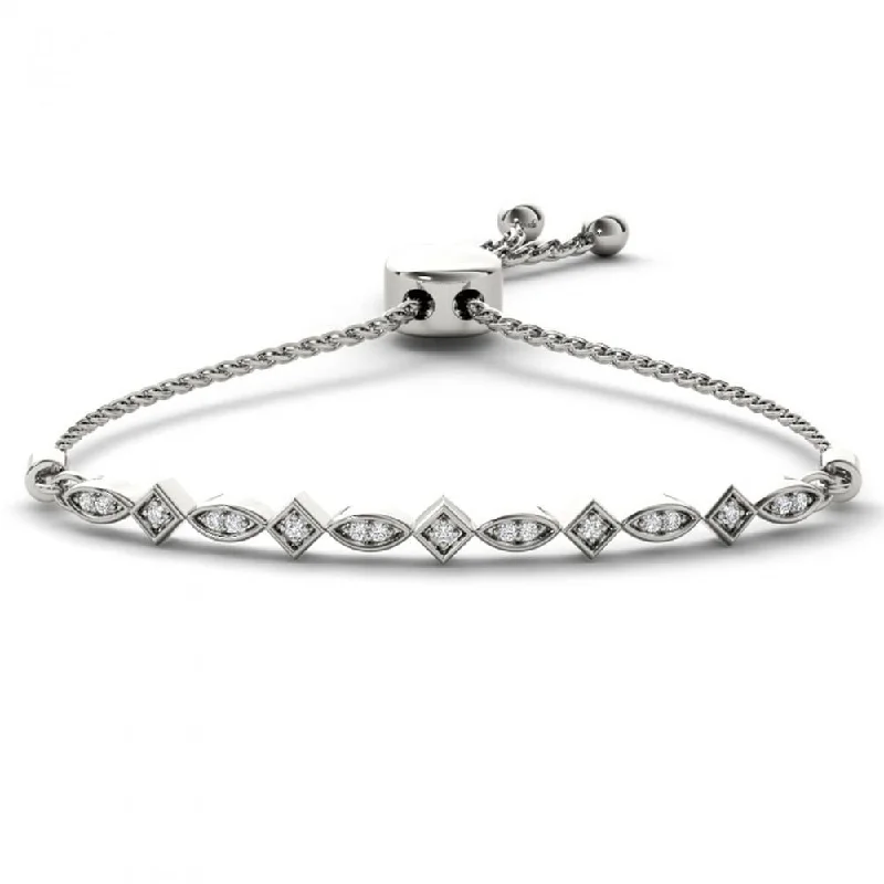 minimalist charm bracelet for women -De Couer 10k White Gold 1/8ct TDW Diamond Bolo Bracelet