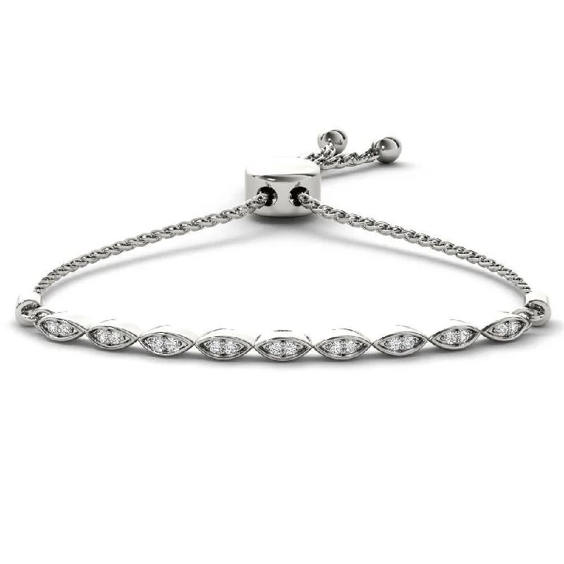 ocean wave bracelet for beach lovers -De Couer IGI Certified 10k White Gold 1/8ct TDW Diamond Bolo Bracelet