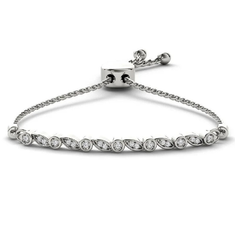 butterfly bead bracelet for girls -De Couer S925 Sterling Silver 1/8ct TDW Diamond Adjustable Slider Bolo Bracelet