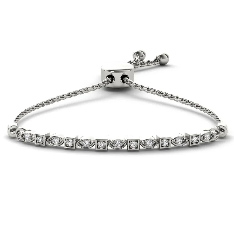 birthstone charm bracelet for women -De Couer S925 Sterling Silver 1/8ct TDW Diamond Adjustable Slider Bracelet