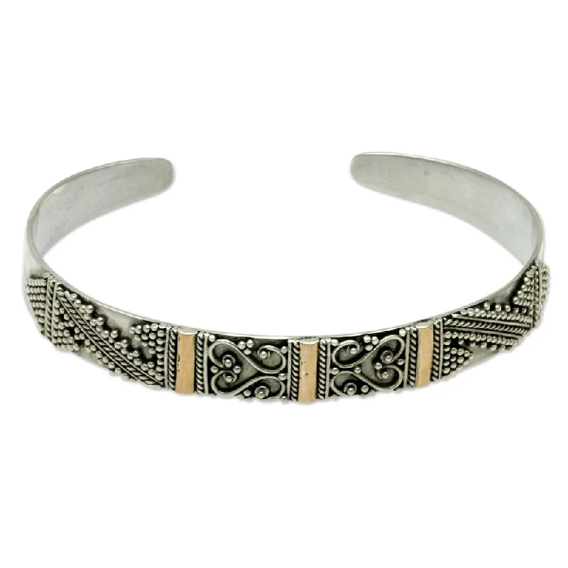 bold statement bracelet for women -Handmade Gold Accent Cuff Bracelet, 'Blossoming Heart' (Indonesia)