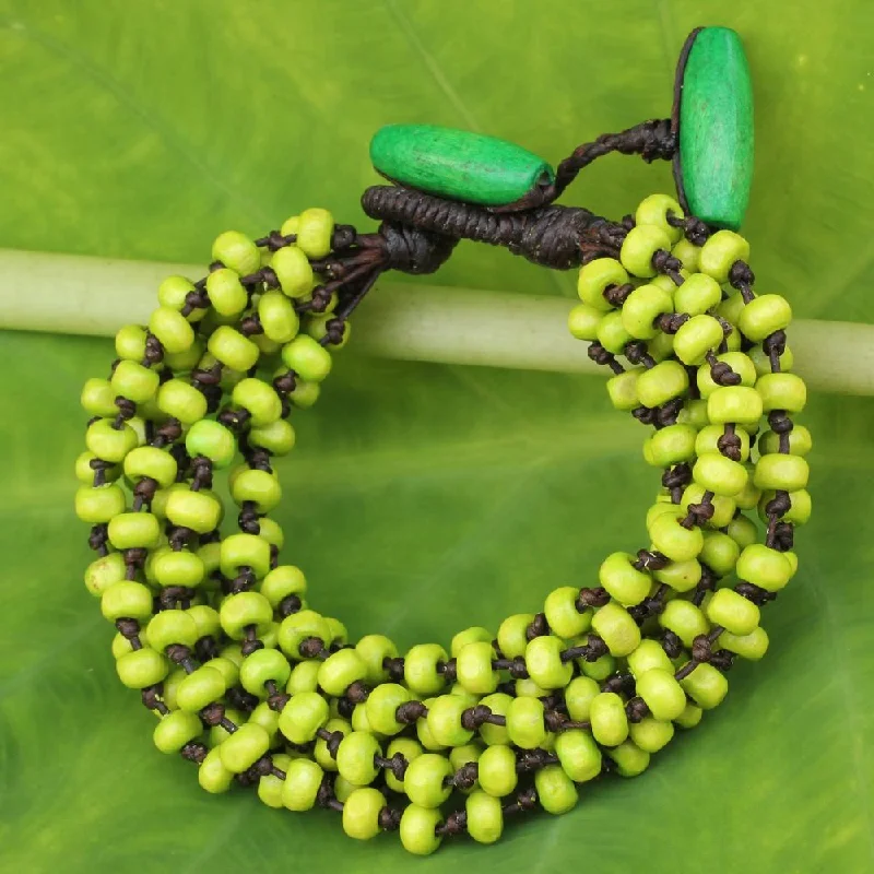 trendy cuff bracelet for women -Handmade Littleleaf Boxwood 'Chartreuse' Bracelet (Thailand)