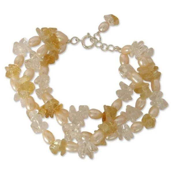 simple gold bangle bracelet -Handmade Pearl 'Sunshine Sparkle' Multi-gemstone Bracelet (7-7.5 mm) (India)