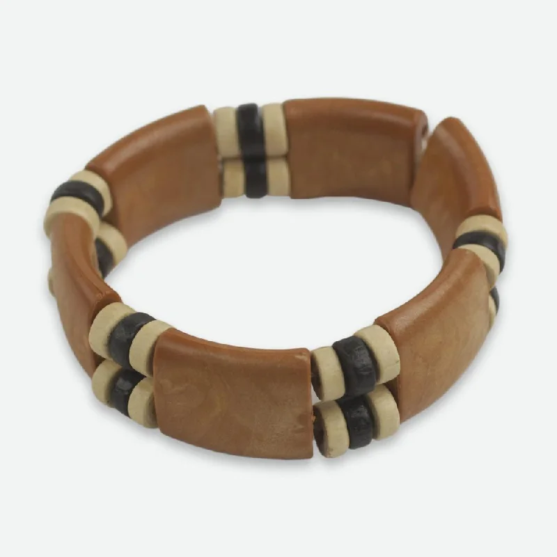 adjustable bracelet for women -Handmade Sese Wood and Recycled Plastic 'Butterscotch' Bracelet (Ghana)