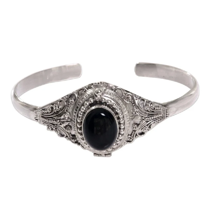 pearl chain bracelet for women -Handmade Sterling Silver Deep Gaze Onyx Bracelet (Indonesia)