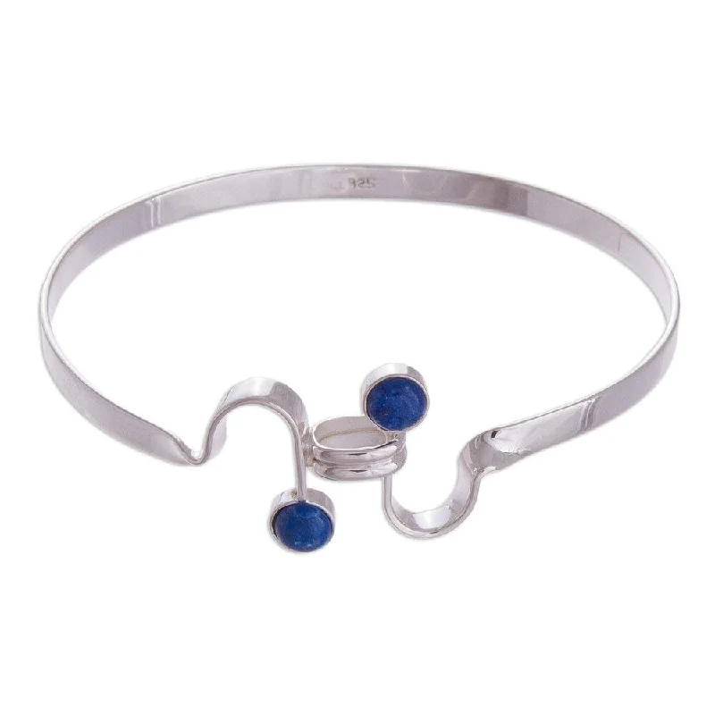 minimalist bracelet for everyday wear -Handmade Sterling Silver 'Opposites Attract' Lapis Lazuli Bracelet (Peru)