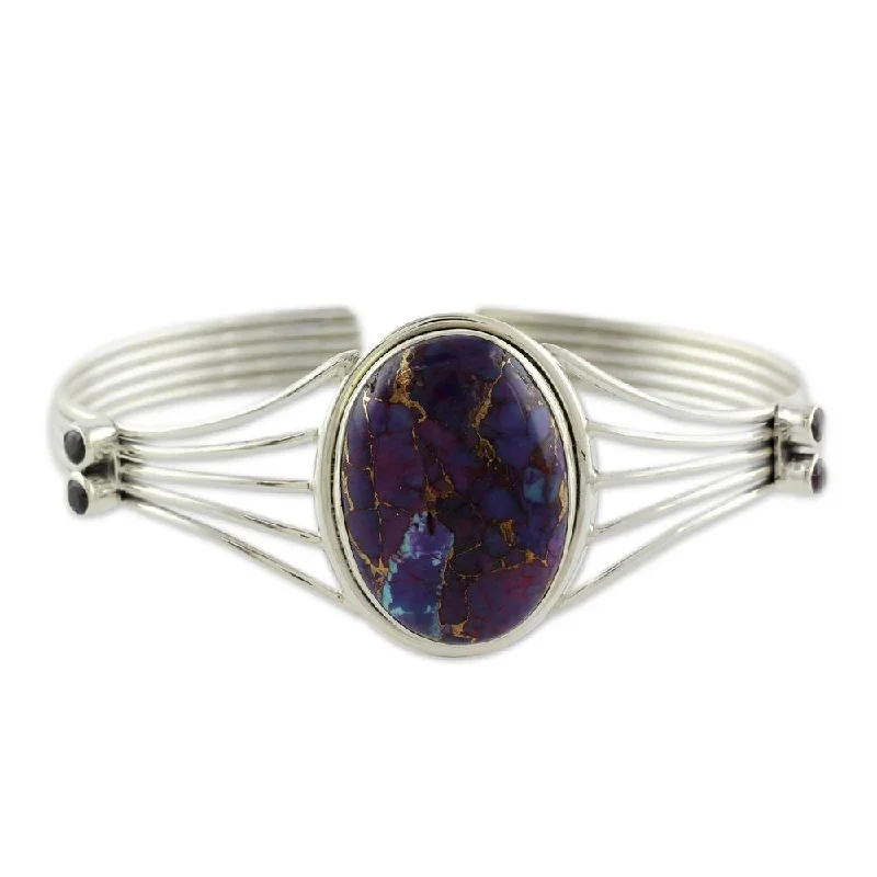 gold beaded bracelet for layering -Handmade Violet Island Sterling Silver Cuff (India) - 7'6" x 9'6"