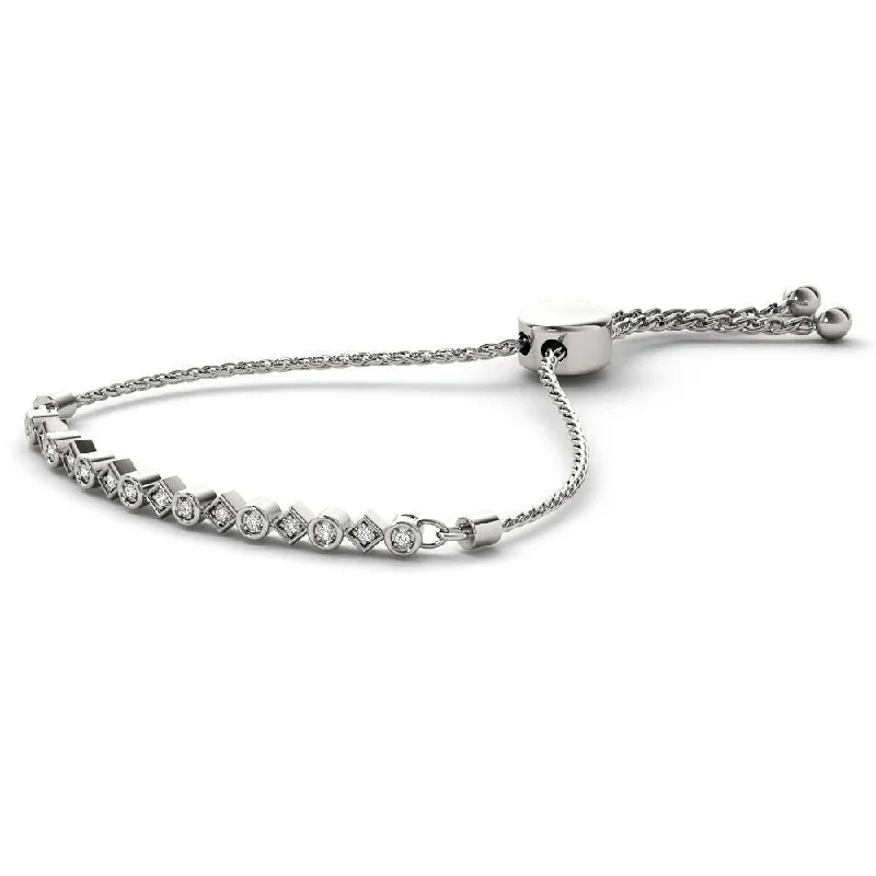 men’s beaded bracelet -IGI Certified S925 Sterling Silver 1/10 ct TDW Diamond Adjustable Bracelet - Bolo Bracelet