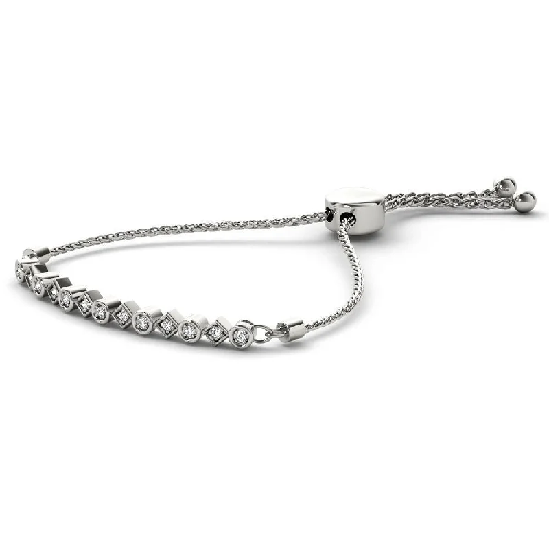 gold bracelet for women -IGI Certified S925 Sterling Silver 1/8 ct TDW Diamond Adjustable Bracelet - Bolo Bracelet