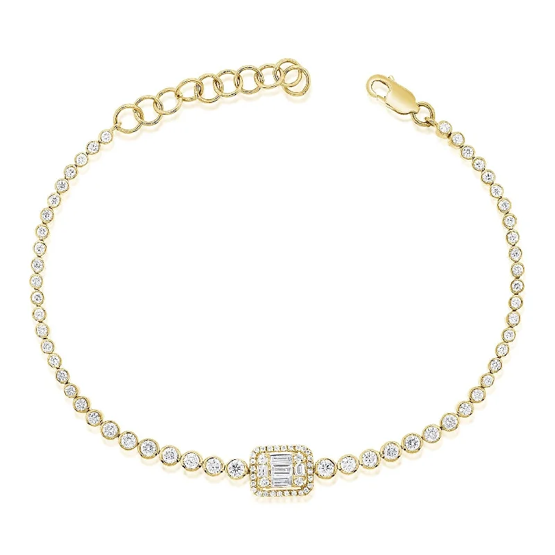 personalized birthstone bracelet for moms -Joelle Baguette Diamond Tennis Bracelet 14K Gold 1.22 ct.