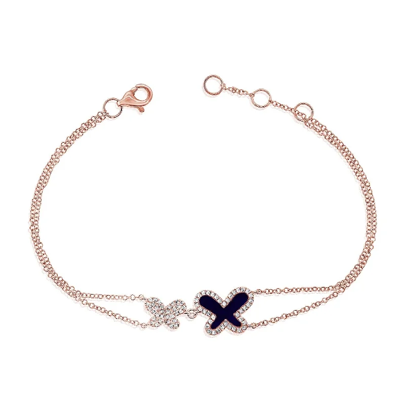 black onyx bracelet for men -Joelle Butterfly Bracelet Lapis & Diamonds 14K Rose Gold