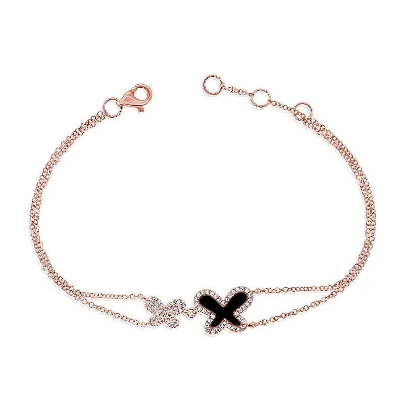 layered gold bracelet for women -Joelle Butterfly Bracelet Onyx & Diamonds 14K Rose Gold