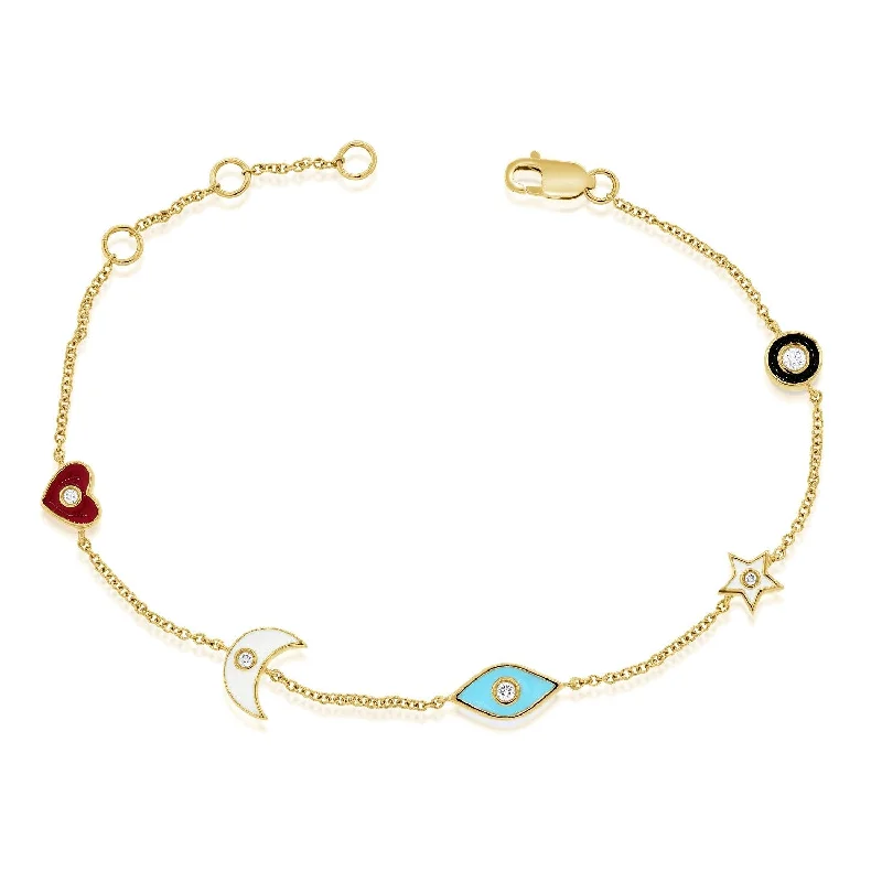 custom engraved bracelet for gifts -Joelle Charm Enamel & Diamond Bracelet 14K Yellow Gold