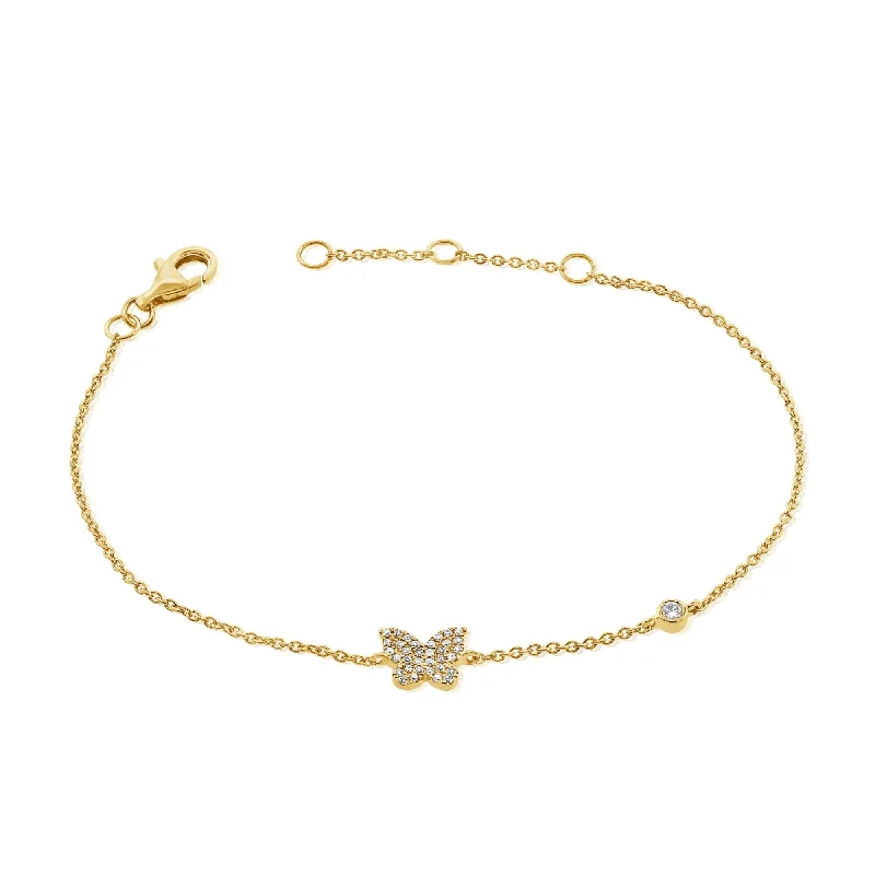 birthstone charm bracelet for women -Joelle Diamond Butterfly Bracelet 14K Gold