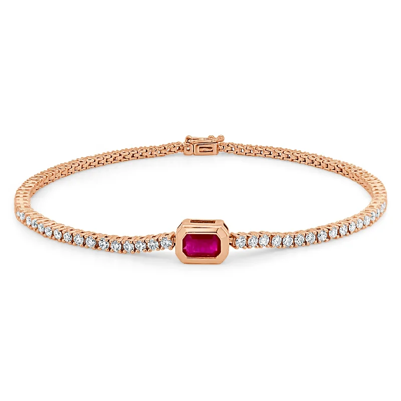 friendship bracelet with initials -Joelle Ruby & Diamond Tennis Bracelet 14K Gold 7 inches