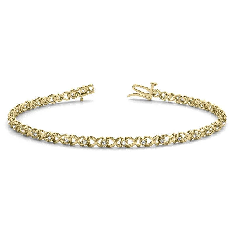 bold cuff bracelet for women -Marquee 1/4 Carat TW Hugs and Kisses Diamond Bracelet in 10K Yellow Gold