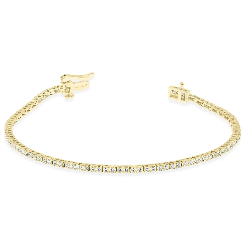 minimalist initial bracelet for women -Marquee 1 Carat TW Diamond Tennis Bracelet in 14K Yellow Gold