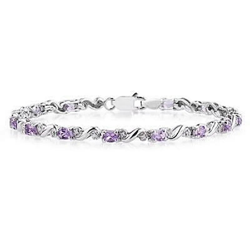 leather wrap bracelet for men -Marquee 10k White Gold Diamond and Amethyst Bracelet