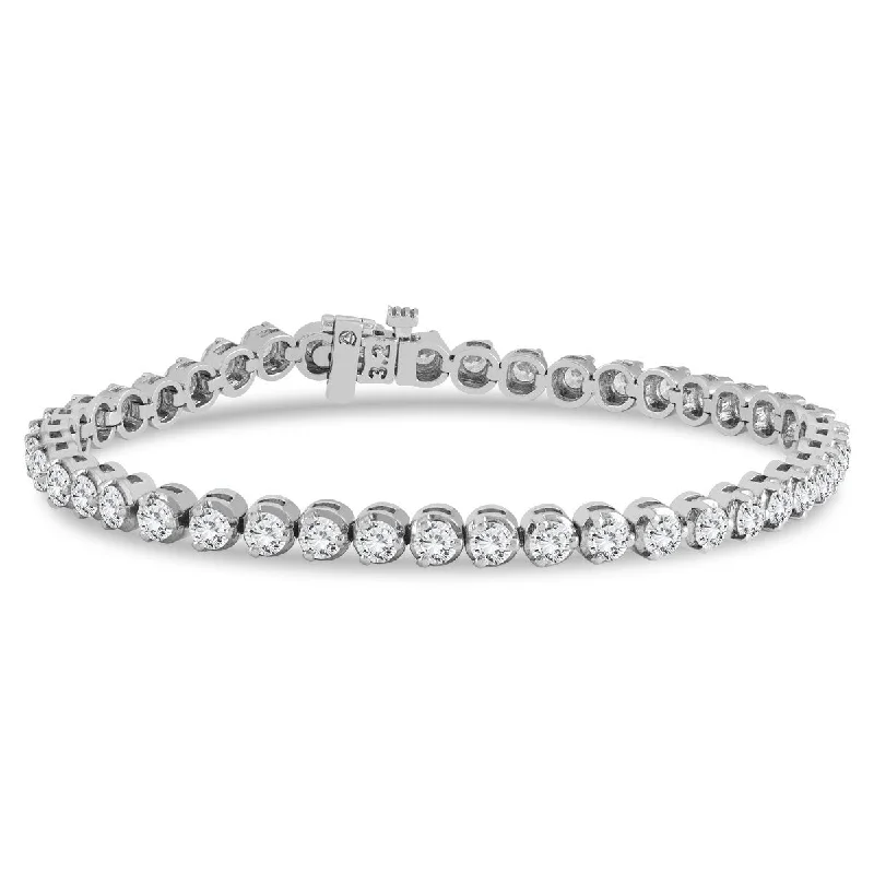 family tree bracelet for moms -Marquee Certified 5 Carat TW Three Prong Diamond Tennis Bracelet in 14K White Gold (J-K Color, I2-I3 Clarity)