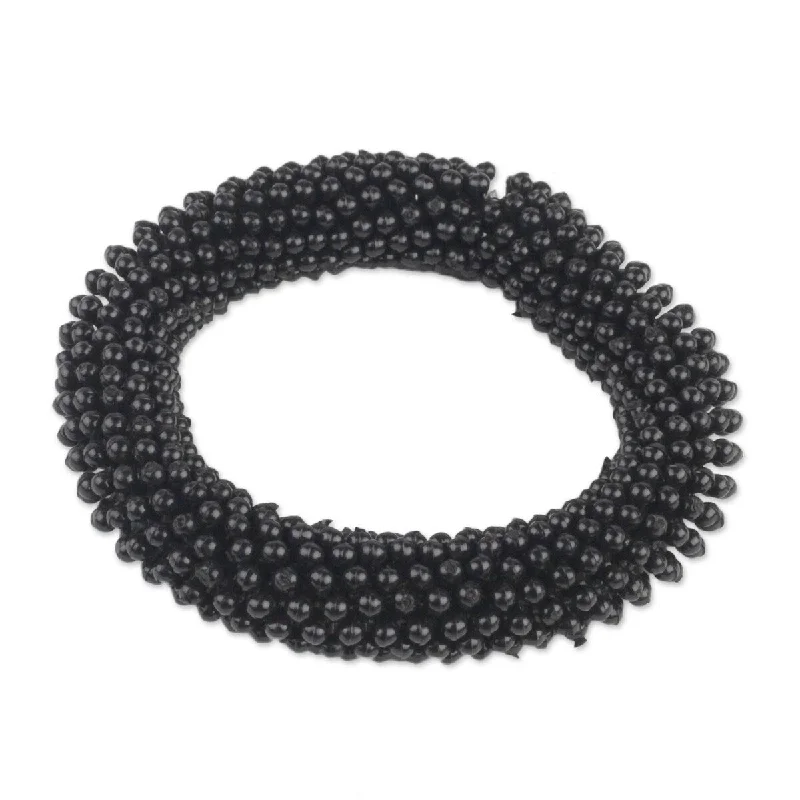 diamond bar bracelet for women -NOVICA Dark Bubbles, Recycled plastic beaded stretch bracelet