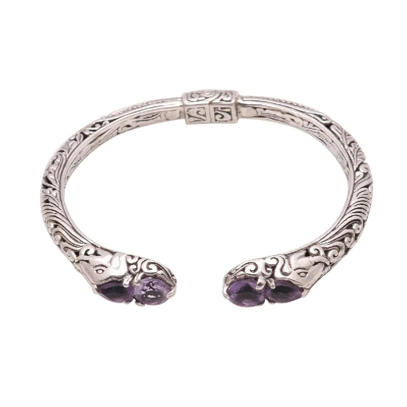 crystal bead bracelet for women -NOVICA Elephant's Treasure, Amethyst cuff bracelet