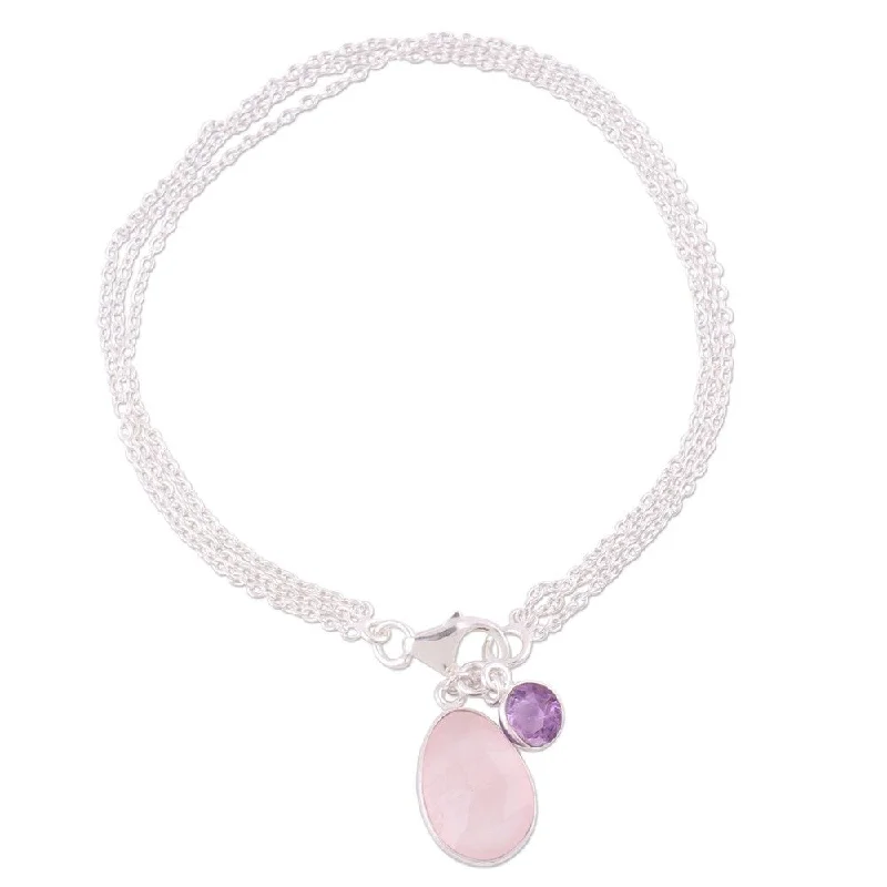 crystal healing bracelet for women -NOVICA Handmade Sterling Silver 'Twinkling Harmony' Rose Quartz Amethyst Bracelet (India)