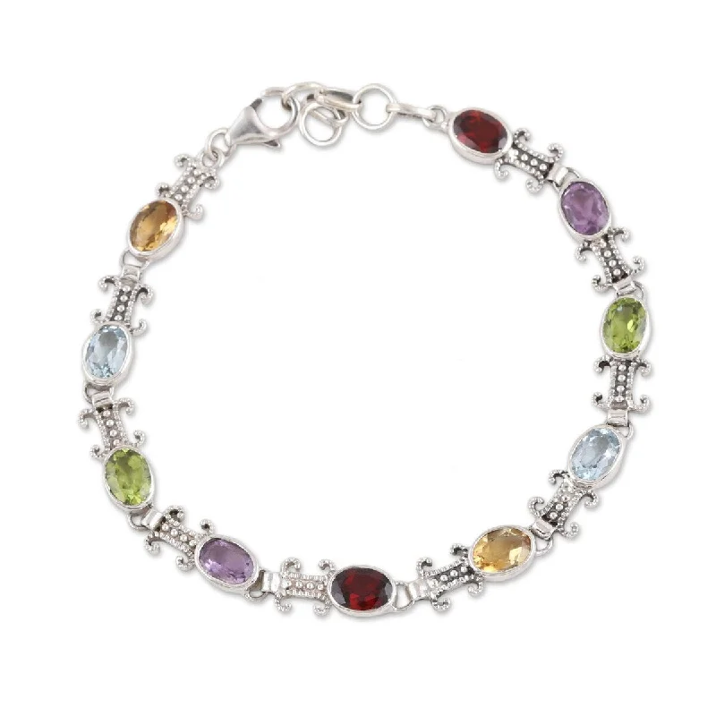 trendy cuff bracelet for women -NOVICA Jazzy Elegance, Multi-gemstone link bracelet