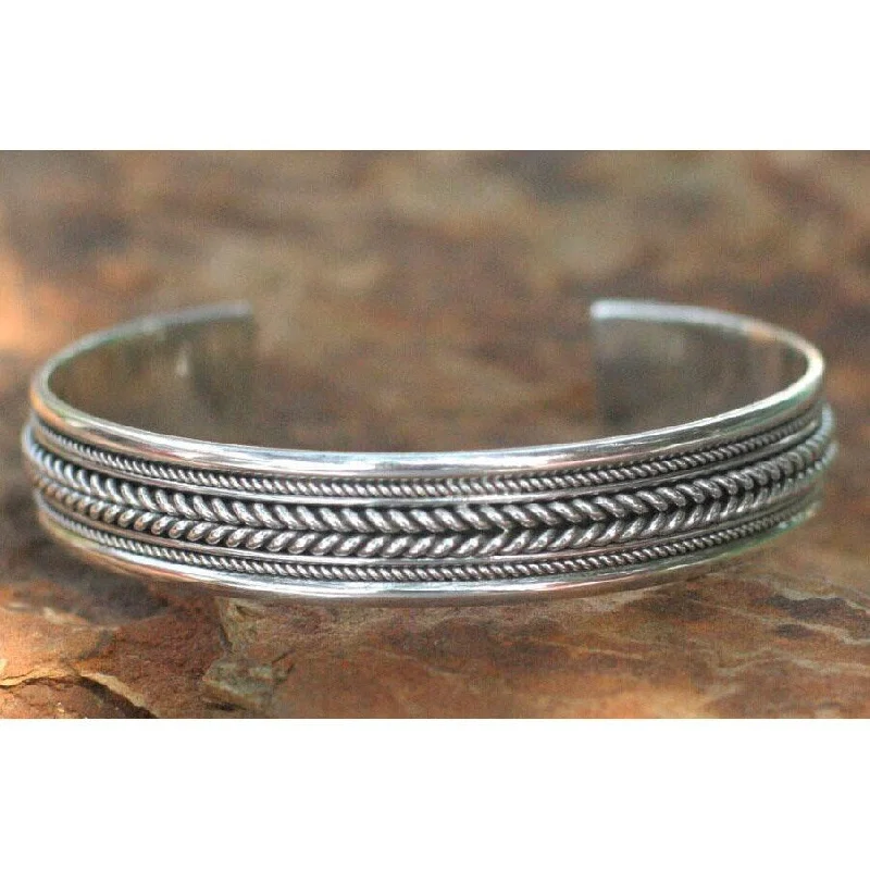 minimalist charm bracelet for women -NOVICA Lanna Illusions Braid Patterns Coil Around the Wrist in this 925 Sterling Silver Contemporary Womens Cuff Bracelet