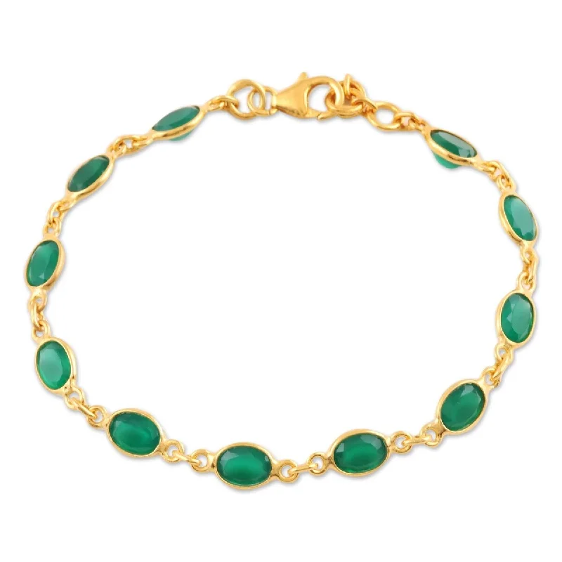 beaded bracelet for women -NOVICA Verdant Glitz, Gold plated onyx link bracelet