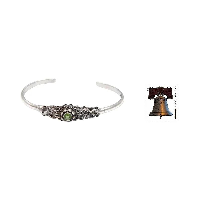 celestial bracelet for women -Peridot Cuff Bracelet, 'Coral Treasure' (Indonesia) - 7'6" x 9'6"