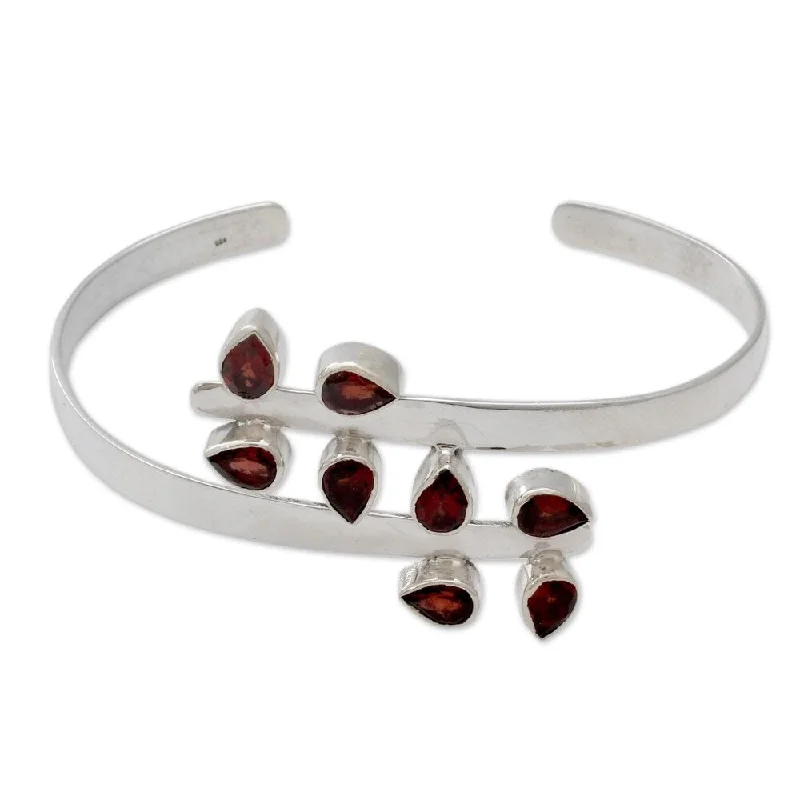 custom photo bracelet for gifts -Sterling Silver 'Red Forest Fern' Garnet Bracelet