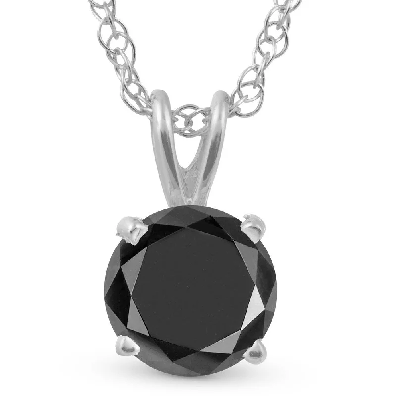 men’s cross necklace -1 1/4 Ct Black Diamond Solitaire Pendant Necklace In White Gold