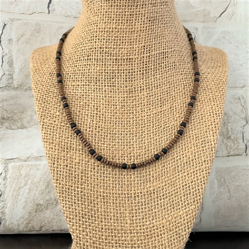 luxury pearl necklace for brides -Antique Bronze Matte and Black Toho Mens Beaded Necklace