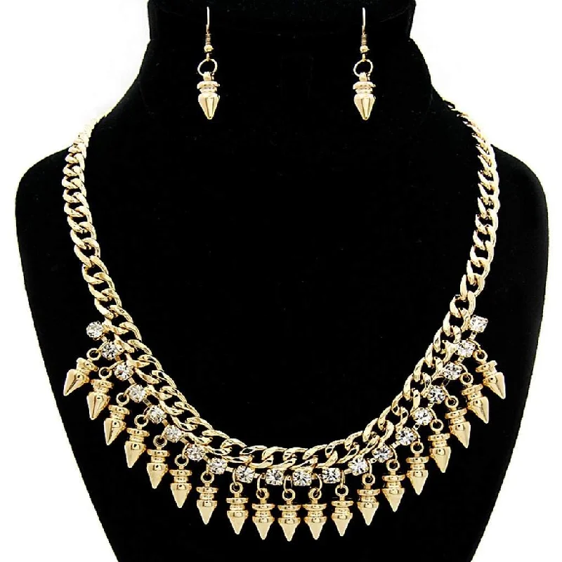 bar pendant necklace for women -Arrow Gold and Crystal Chain Statement Necklace