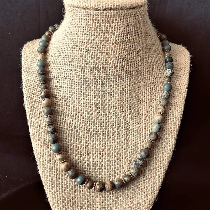 lariat necklace for women -Artistic Stone Mens Beaded Brown Black and Gray Necklace