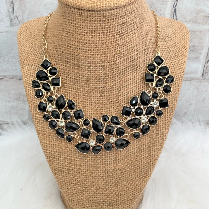 butterfly necklace for girls -Black and Clear Crystal Collar Necklace