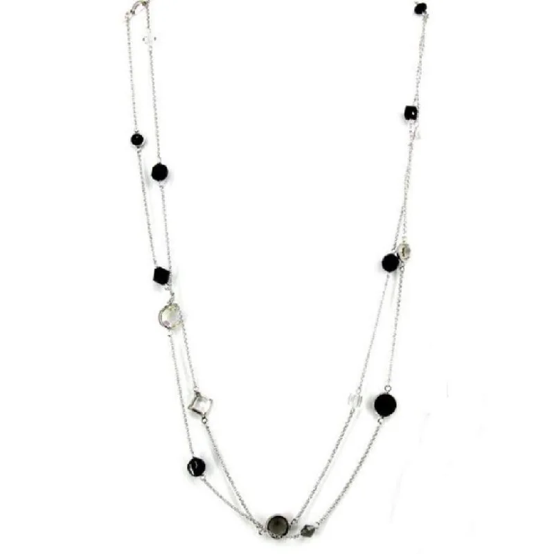 choker necklace for women -Black and Clear Crystal Long Silver Necklace