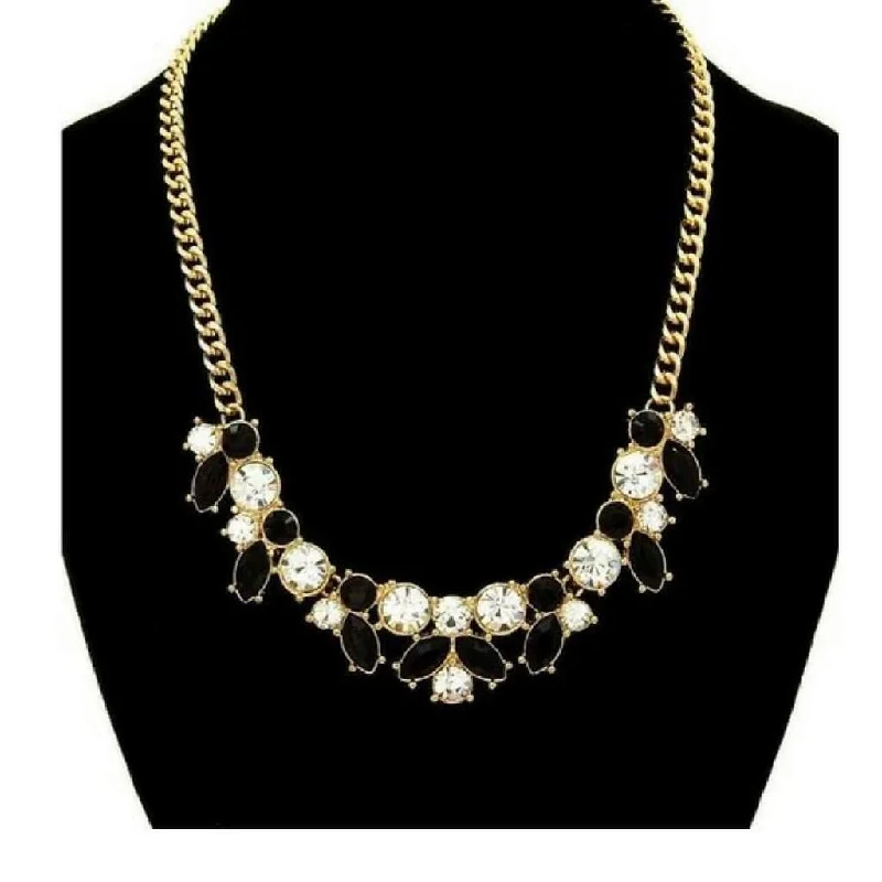 luxury pearl necklace for brides -Black and Clear Crystal Statement Necklace