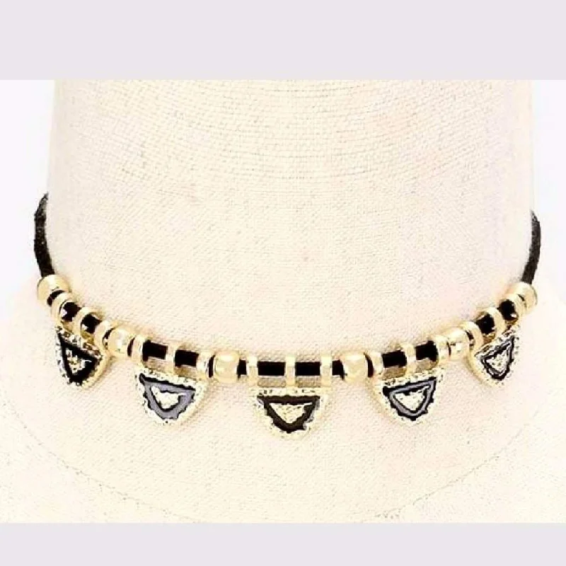 sunflower necklace for women -Black and Gold Hammered Metal Triangle Choker