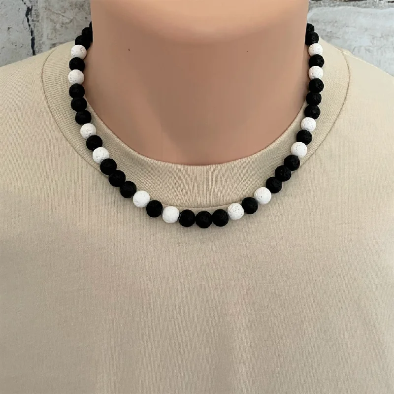 infinity necklace for couples -Black and White Lava Mens Beaded Necklace