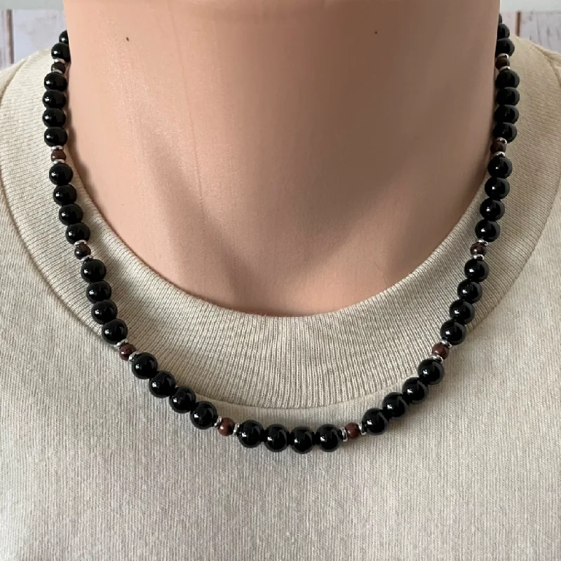 men’s chain necklace -Black Onyx and Mahogany Obsidian Beaded Mens Necklace