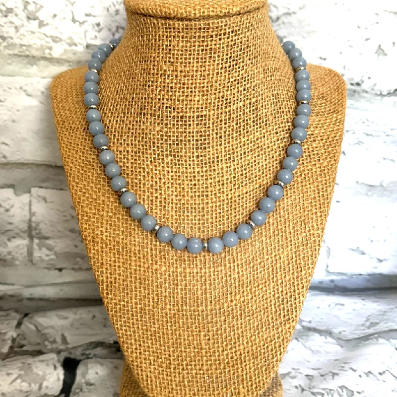 evil eye necklace for protection -Blue Angelite Mens Beaded Necklace