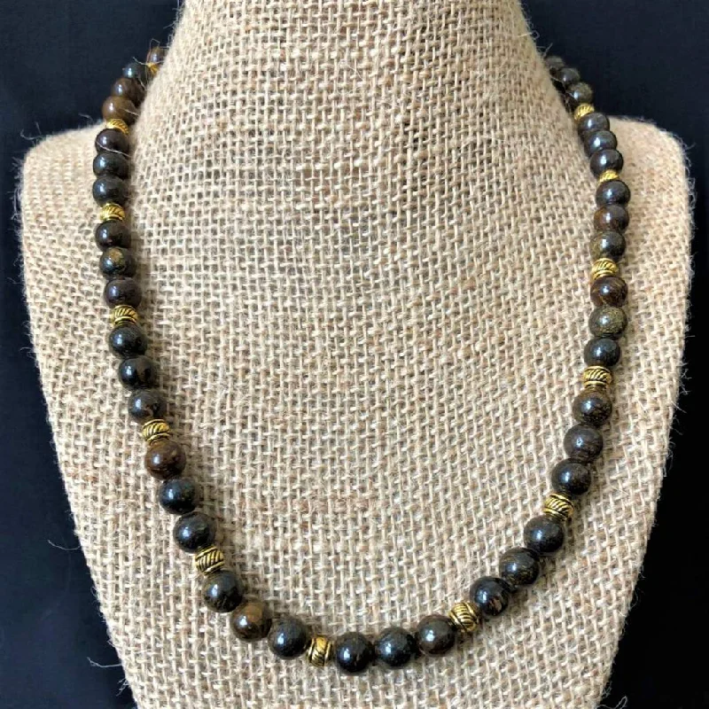 cubic zirconia necklace for women -Bronzite Mens Beaded Necklace