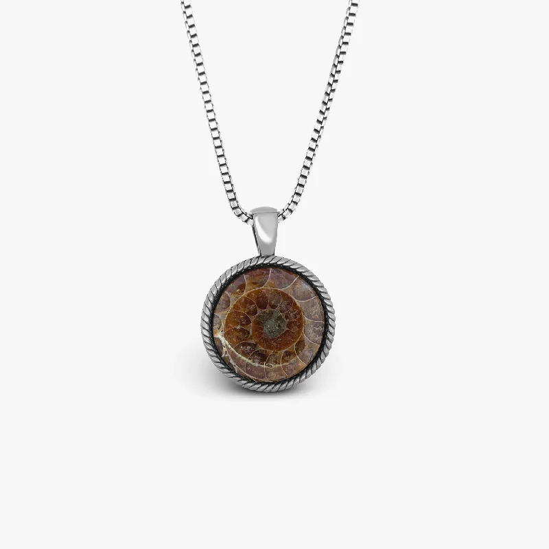 adjustable necklace for women -Brown Sterling Silver Cable Ammonite Necklace